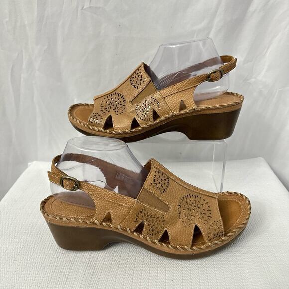 NWOB Women’s 11 B Polly Ray Slingback Brown Western Leather Wedge - Picture 12 of 14
